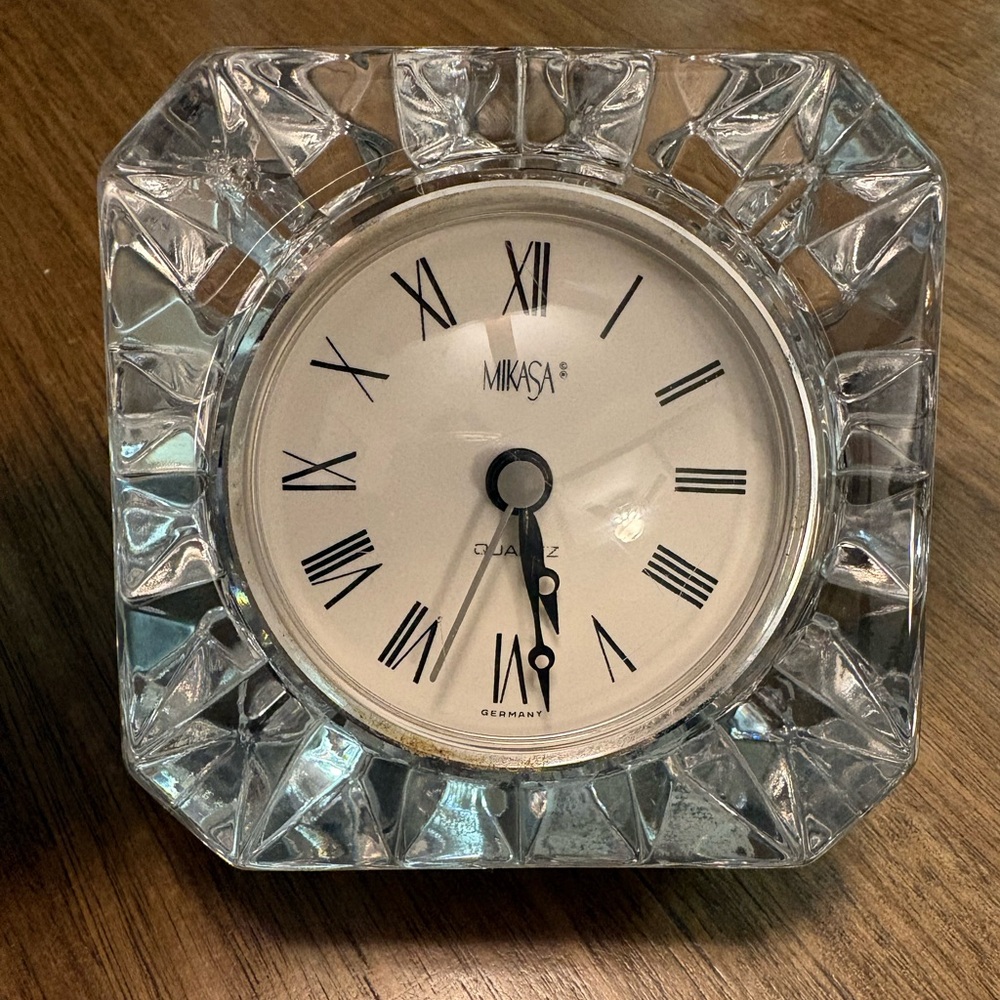 Mikasa Crystal Westminster Square Quartz Desk Clock Austria